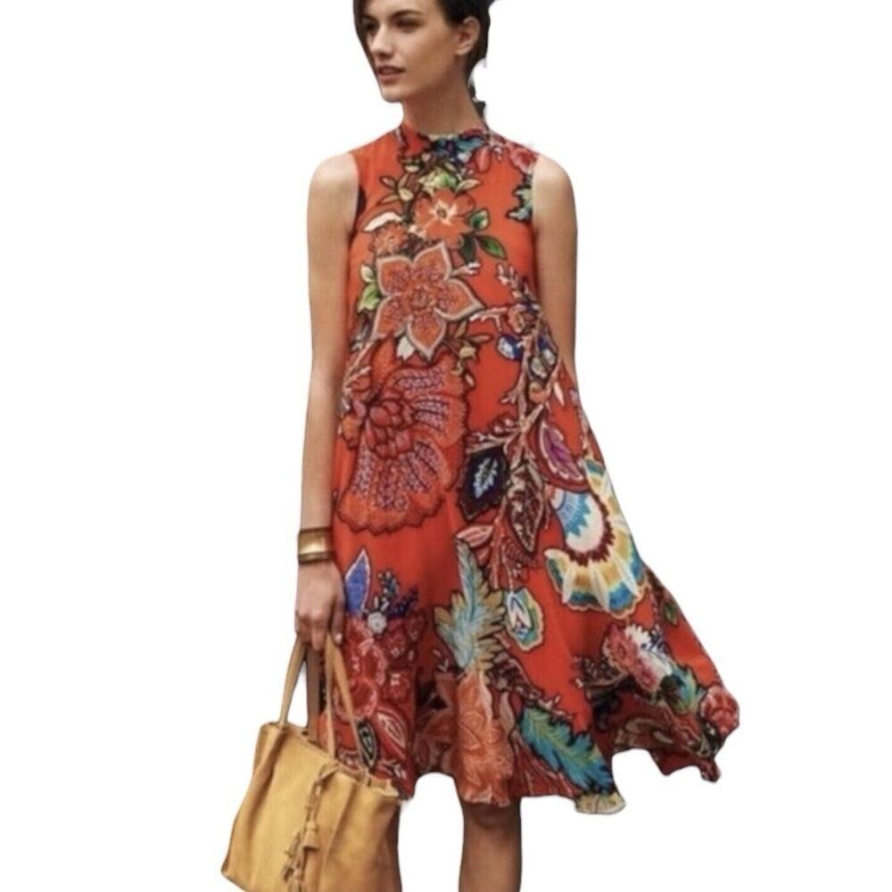 Anthropologie Maeve Larkhill 100% Silk Trapeze Dress Womens Size Small NWT $145 - Picture 2 of 15